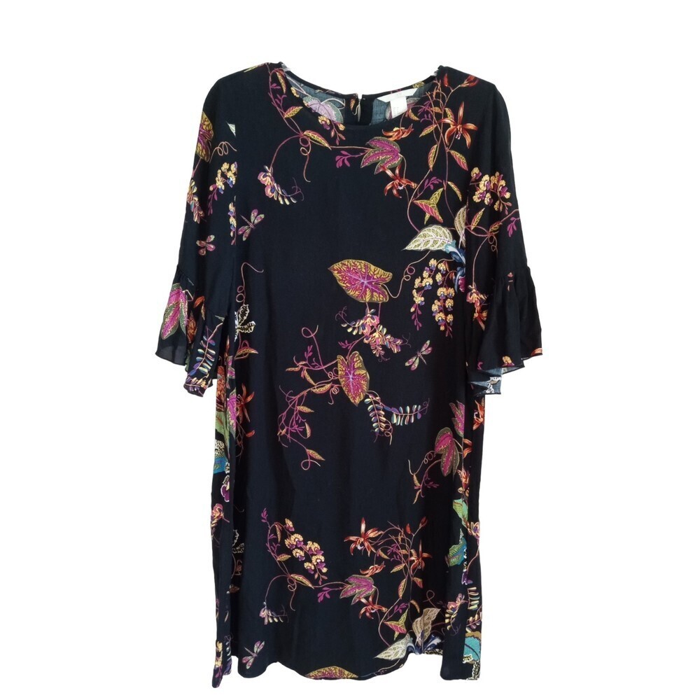 H&M Black‎ 3/4 Sleeve floral crew neck midi light weight dress